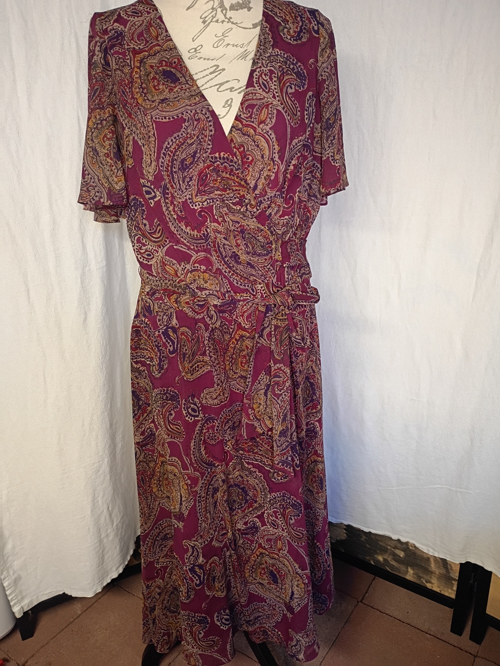 Ralph Lauren Burgundy Paisley Wrap Midi Dress
